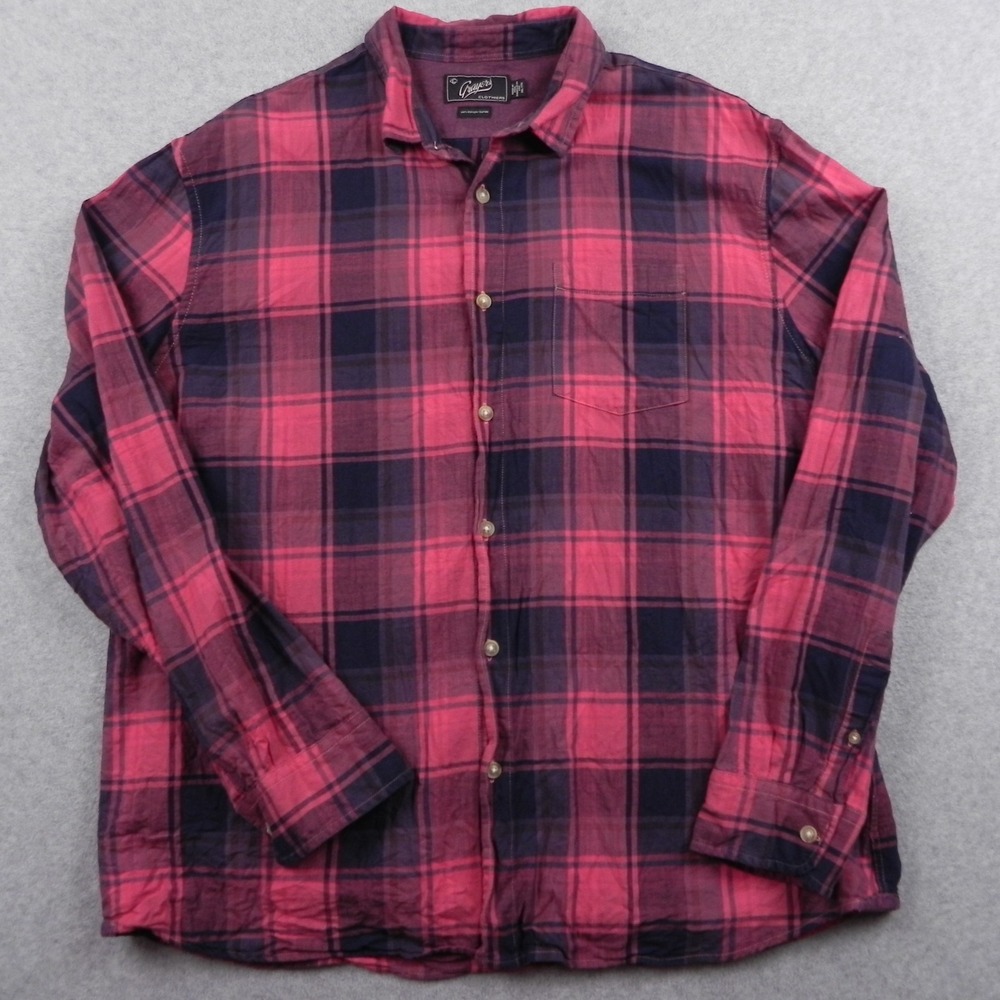 Grayers Shirt Mens 2XL XXL Casual Pocket Button Up Hot Pink Plaid Long Sleeve